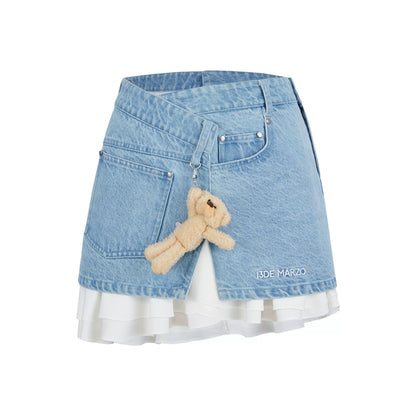 Multi-Way Patchwork Denim Mini Skirt