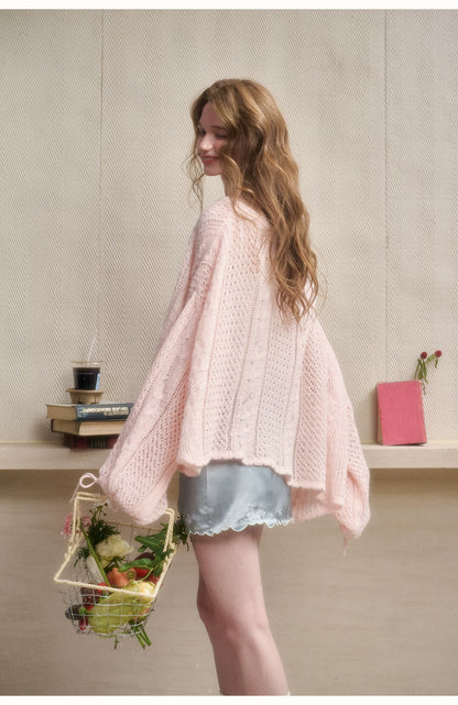 Mohair Wool Openwork Knit Cardigan