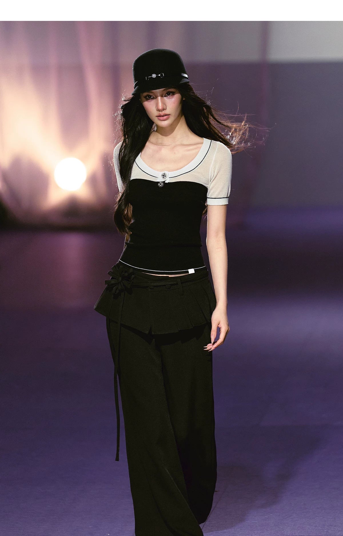 Semi-sheer Sparkly Color-block Short-sleeve Top