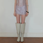 Lustrous Acetate Shirt & Mini Skirt Set NeverMore