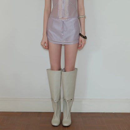 Lustrous Acetate Shirt &amp; Mini Skirt Set NeverMore