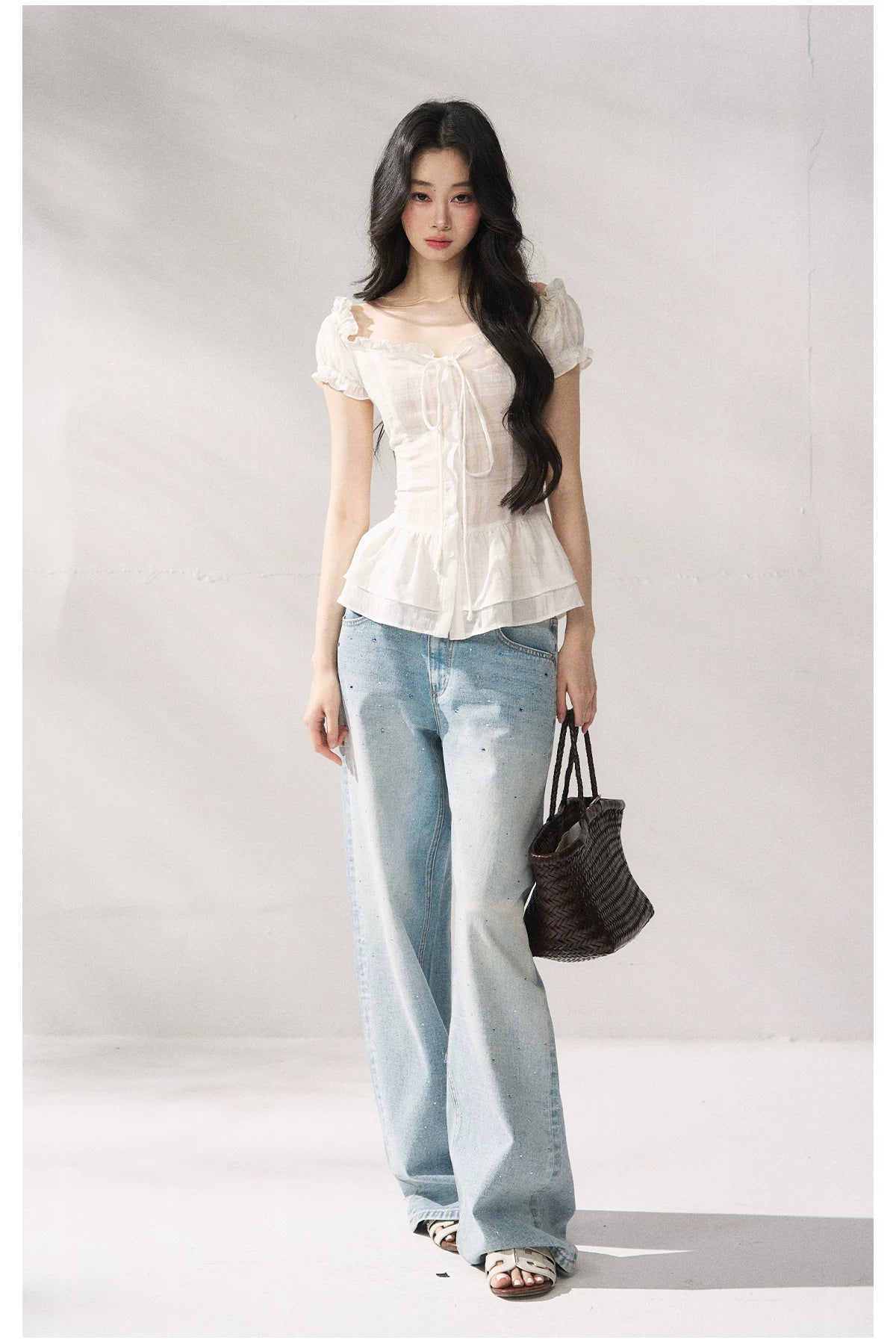 Cotton-Linen Fitted Short Sleeve Top