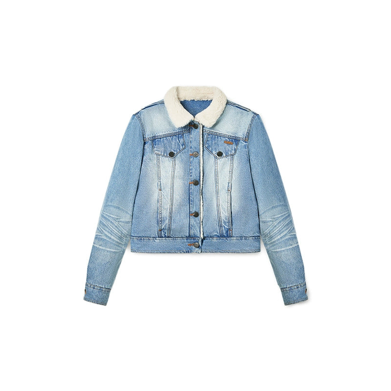 &quot;Caraval Series&quot; Washed Twill Denim Cotton-Padded Jacket