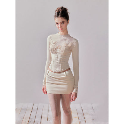 Pine Cream Lace Thermal Knit Top &amp; Skirt Set