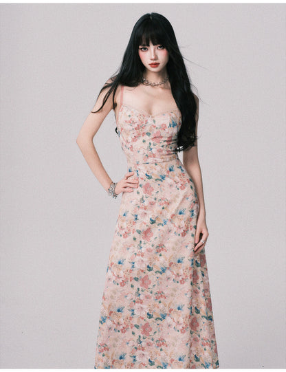 Floral French Vacation Slip Maxi Dress