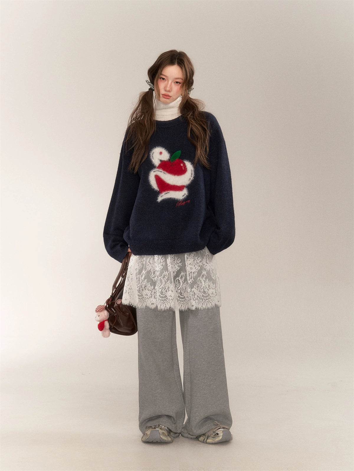 Apple Jacquard Pullover Sweater