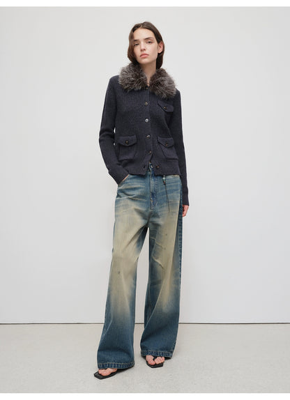 Vintage Tapered Wide-Leg Distressed Denim Pants