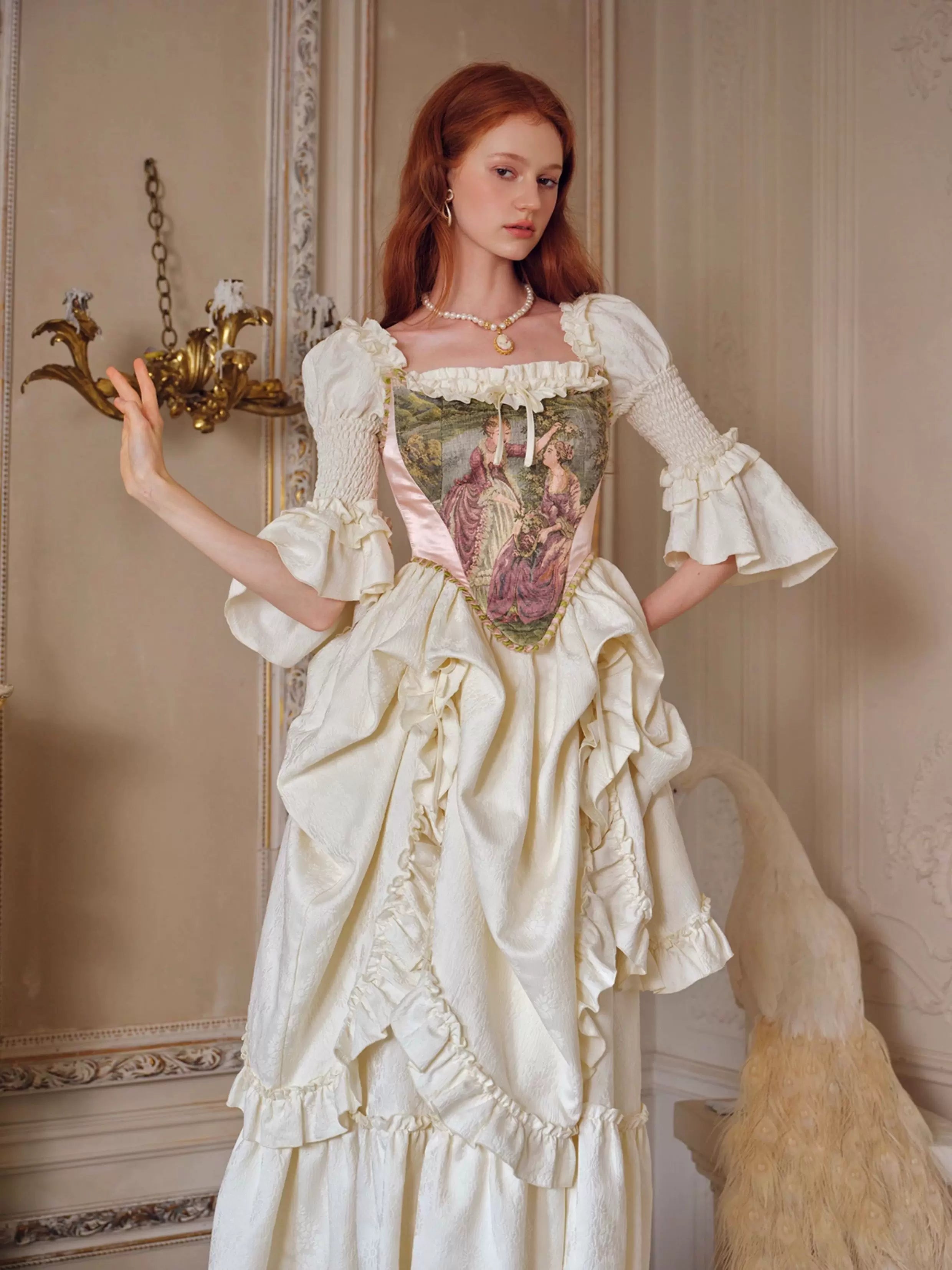 Vintage Court-Style Dress &amp; Waist Belt Set