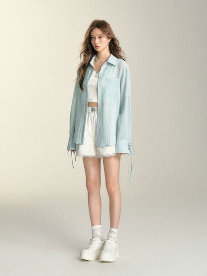 White &amp; Green Bow Sun Protection Cardigan