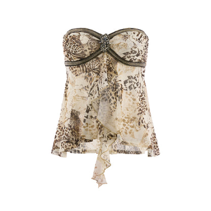 Asymmetric Leopard Print Ruffle Trim Bandeau