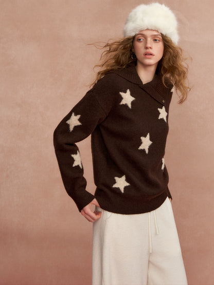 Asymmetric Star-Pattern Knit Sweater