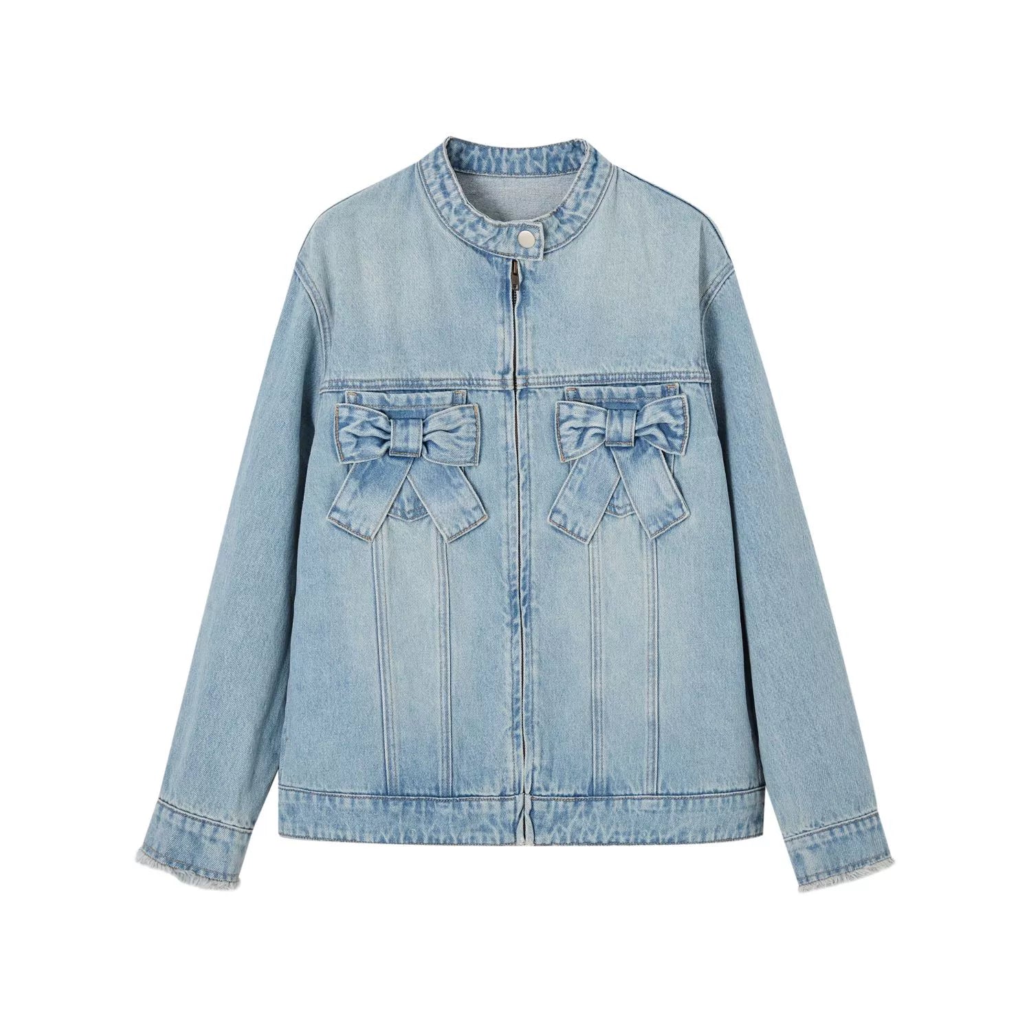 Blue 3D Bow Moto Denim Jacket