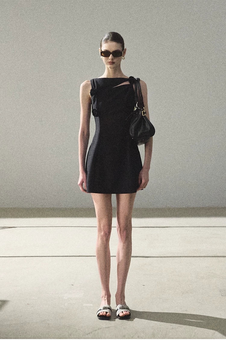 Lyocell Wool Off-Shoulder Sculpted Waist Dress