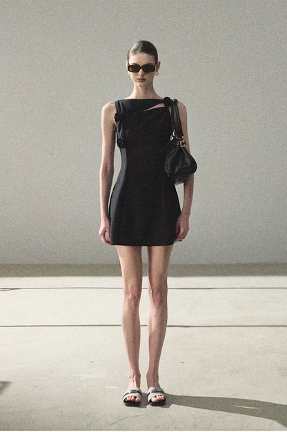Lyocell Wool Off-Shoulder Sculpted Waist Dress