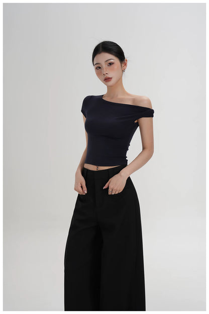 Asymmetric Off-Shoulder Cropped Tee
