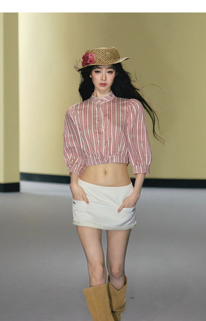 Minimalist Satin Crochet-Trim A-Line Mini Skirt