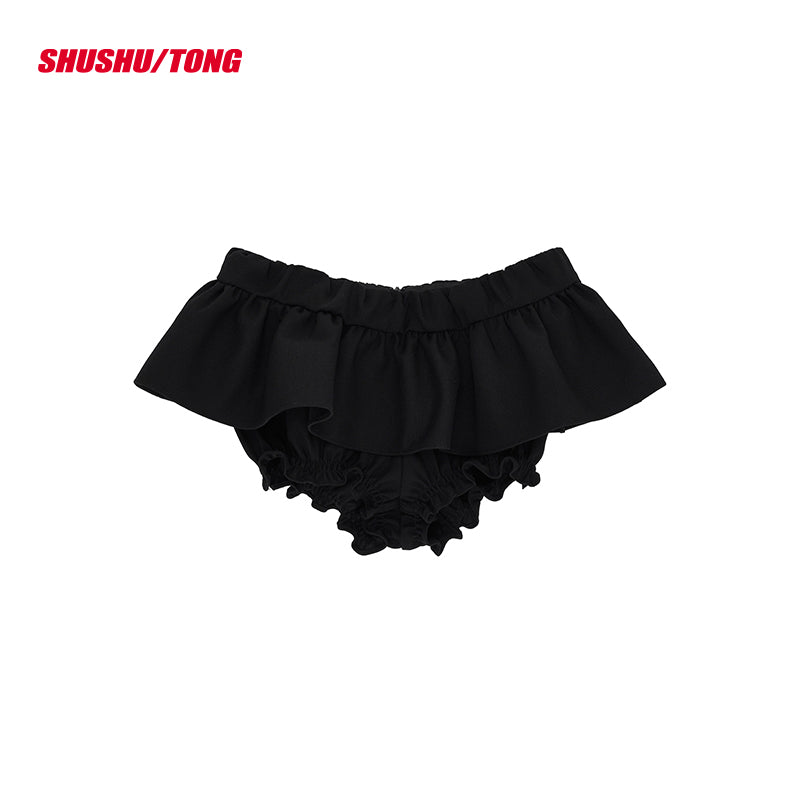 Black &amp; White Double-layer Ruffle Shorts - CHINASQUAD