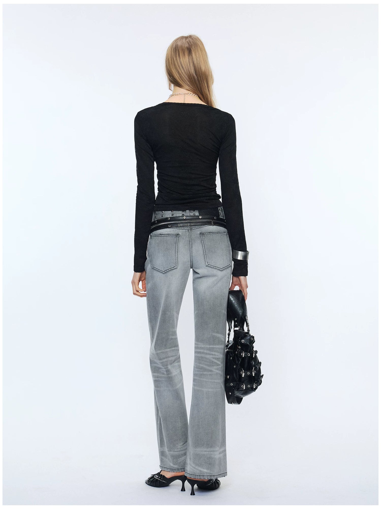 Straight-Leg Washed Denim Jeans