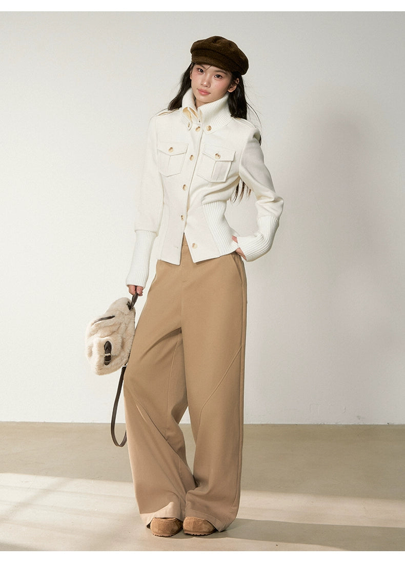 Vintage Cinched-Waist Double-Way Wool Jacket