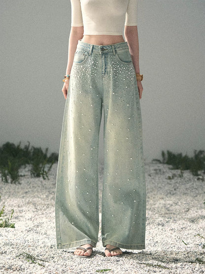 Pearl Studded Straight Leg Jeans