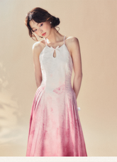 Pink Gradient Strap Dress - CHINASQUAD