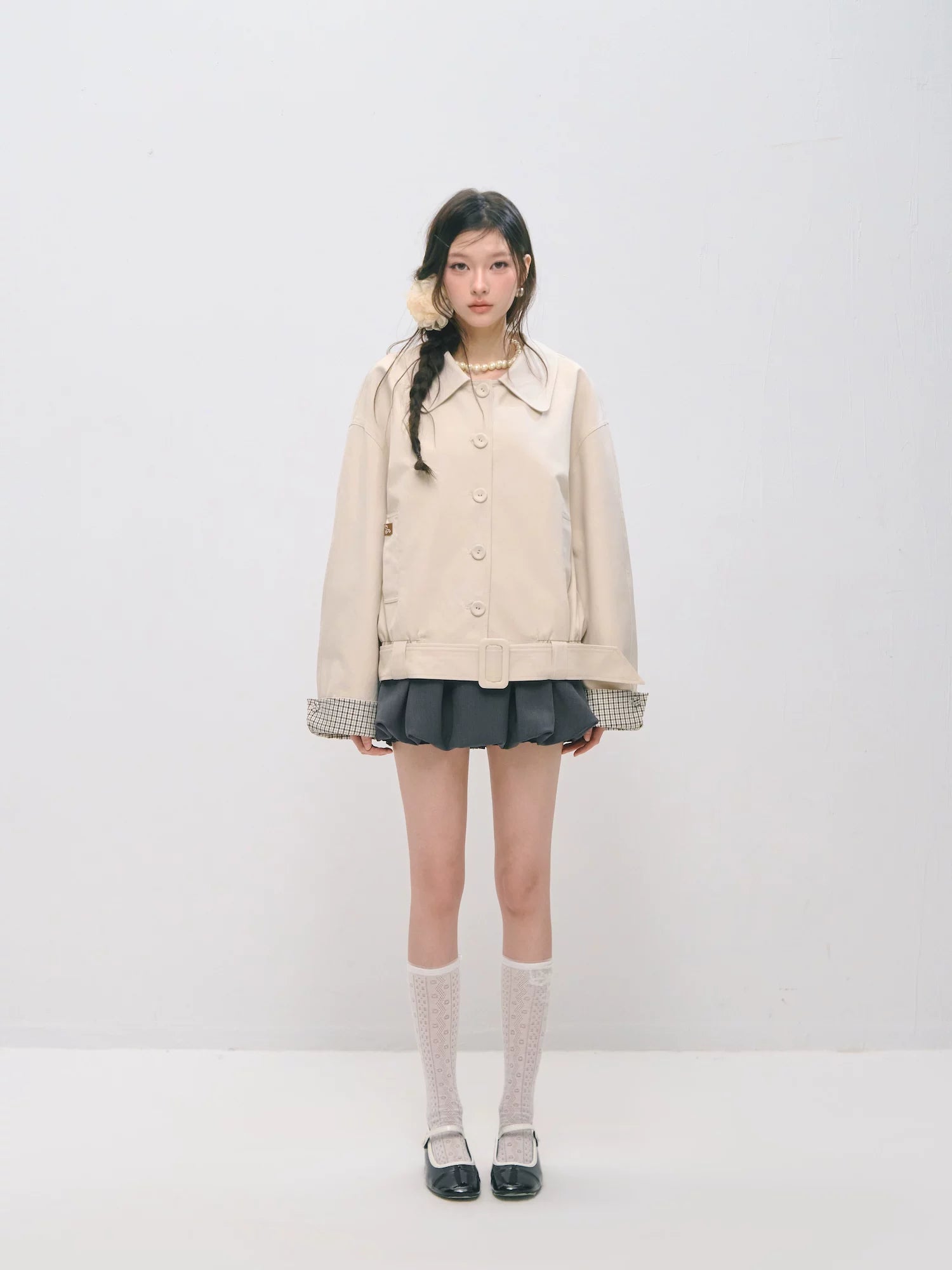 Plaid Panel Button-Down Collared Jacket