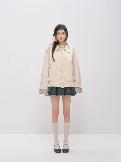 Plaid Panel Button-Down Collared Jacket