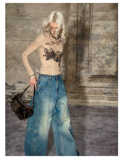 Panel-Seam Wide-Leg Denim Pants