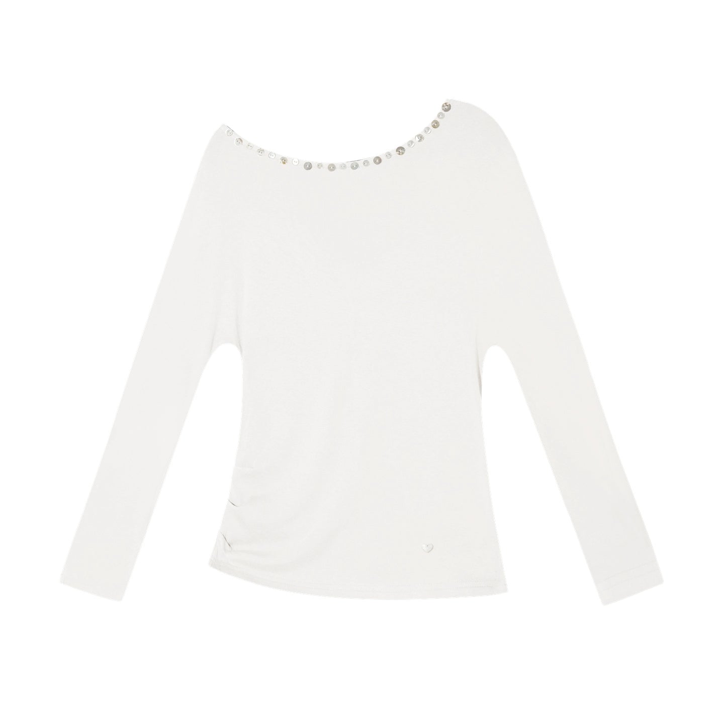 Off-Shoulder Pearl-Button Long-Sleeve T-Shirt