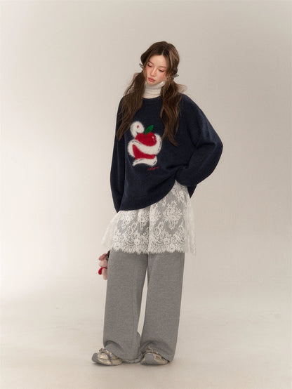 Apple Jacquard Pullover Sweater