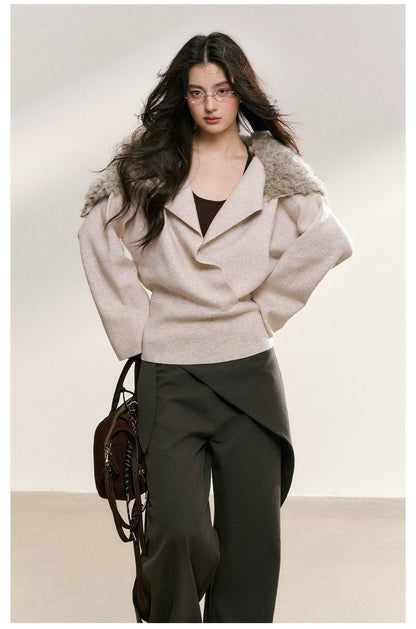 Gray Drape Wide-Leg Asymmetric Trousers