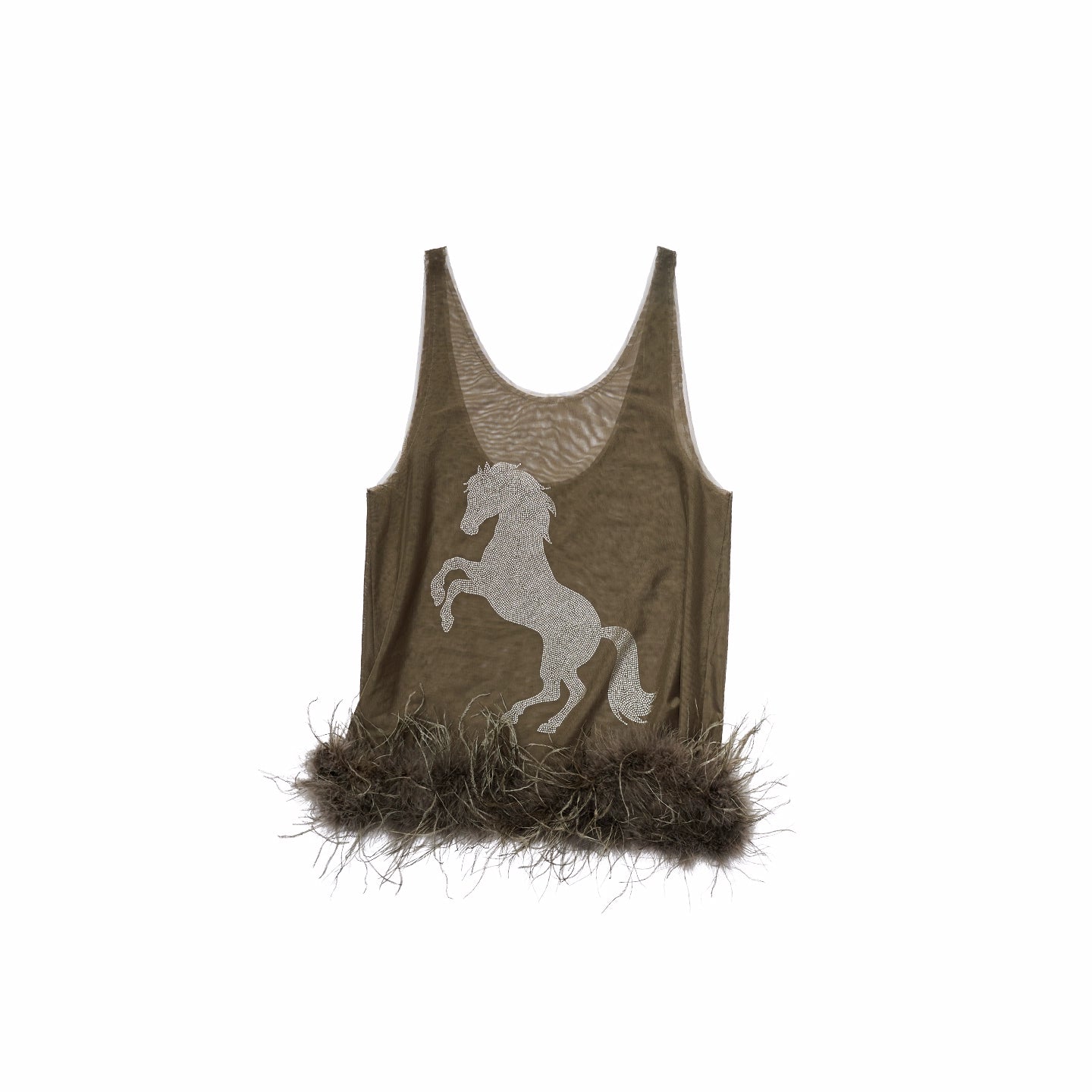 Trim Sheer Mesh Rhinestone Tank Top