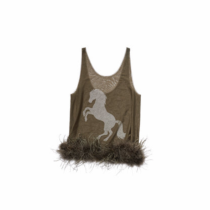 Trim Sheer Mesh Rhinestone Tank Top