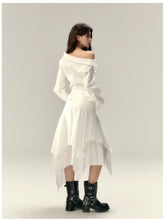 Off-Shoulder Pleated Waist Belt Short Shirt - CHINASQUAD
