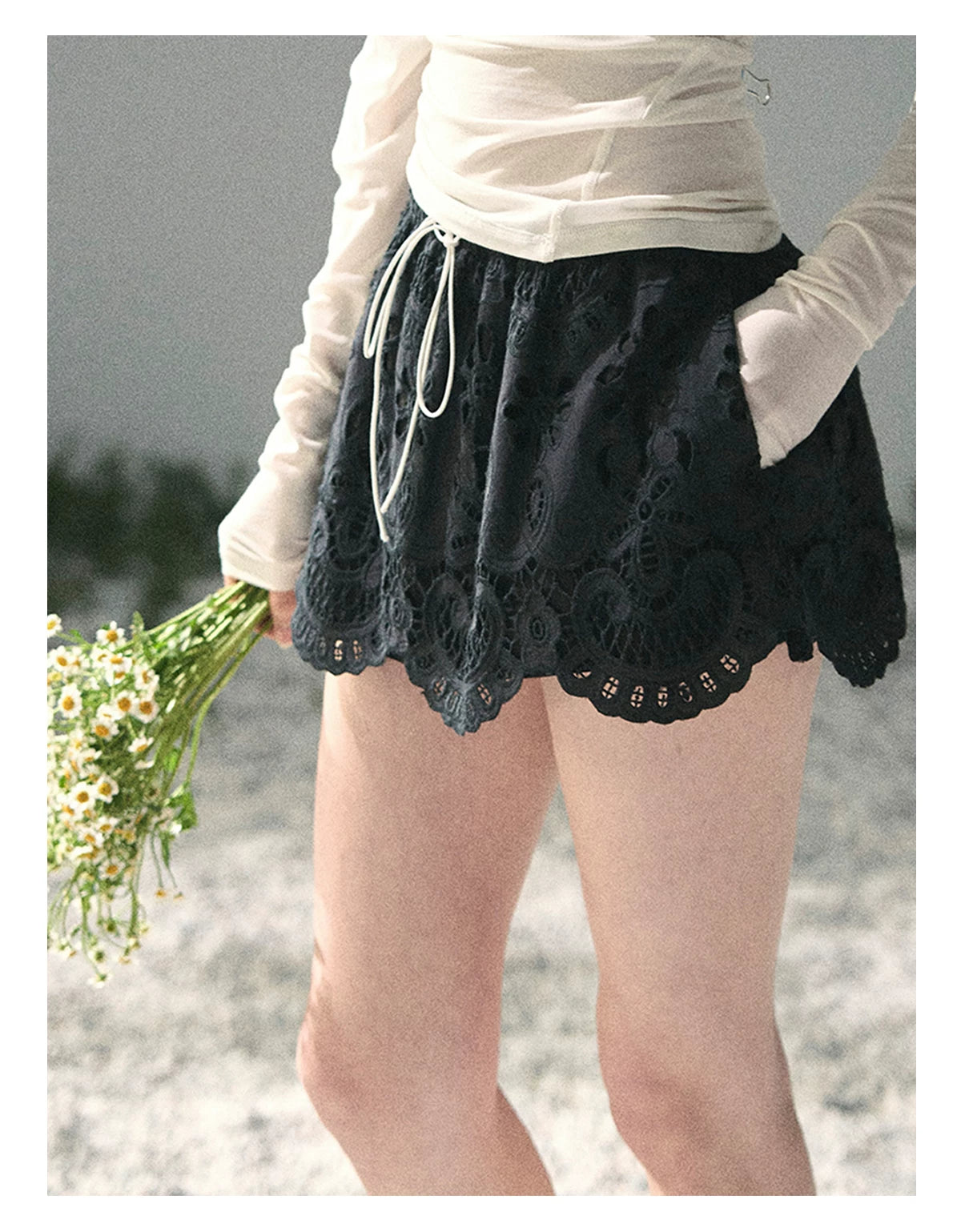“Lost in Your Embrace” French Floral Cutwork Bubble Mini Skirt