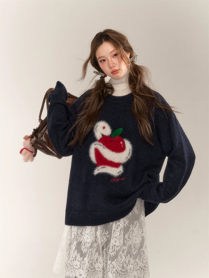 Apple Jacquard Pullover Sweater