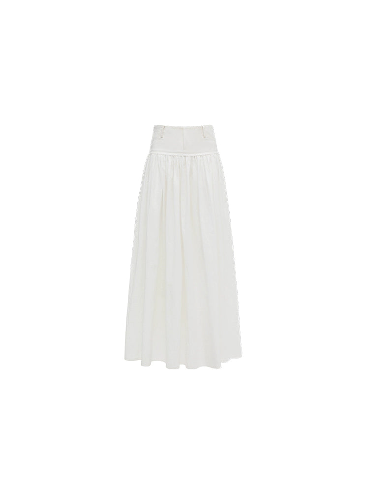 White Long Pleated A-Line Skirt