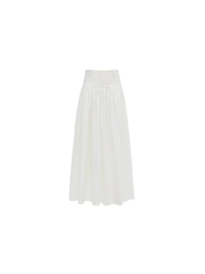 White Long Pleated A-Line Skirt