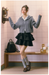 Gray Twist Knitted Zip-up Hoodie - CHINASQUAD