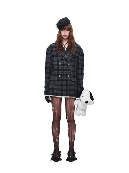 Vintage Plaid Double-Breasted Coat