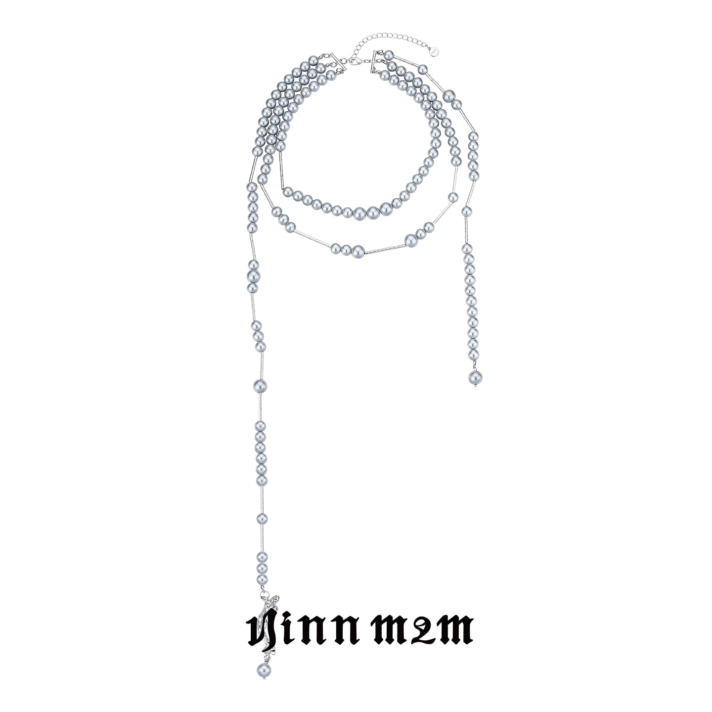 Reshaped Romance Layered Silver Pearl Asymmetric Mermaid Necklace