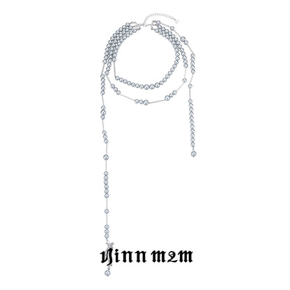 Reshaped Romance Layered Silver Pearl Asymmetric Mermaid Necklace