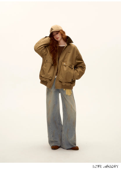 Vintage Washed Distressed Wide-Leg Denim Pants