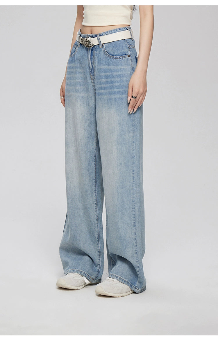 Blue Lyocell Tencel Jeans Wide-Leg Pants