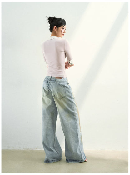 Lace Trim Half-Zip Knit Polo T-Shirts