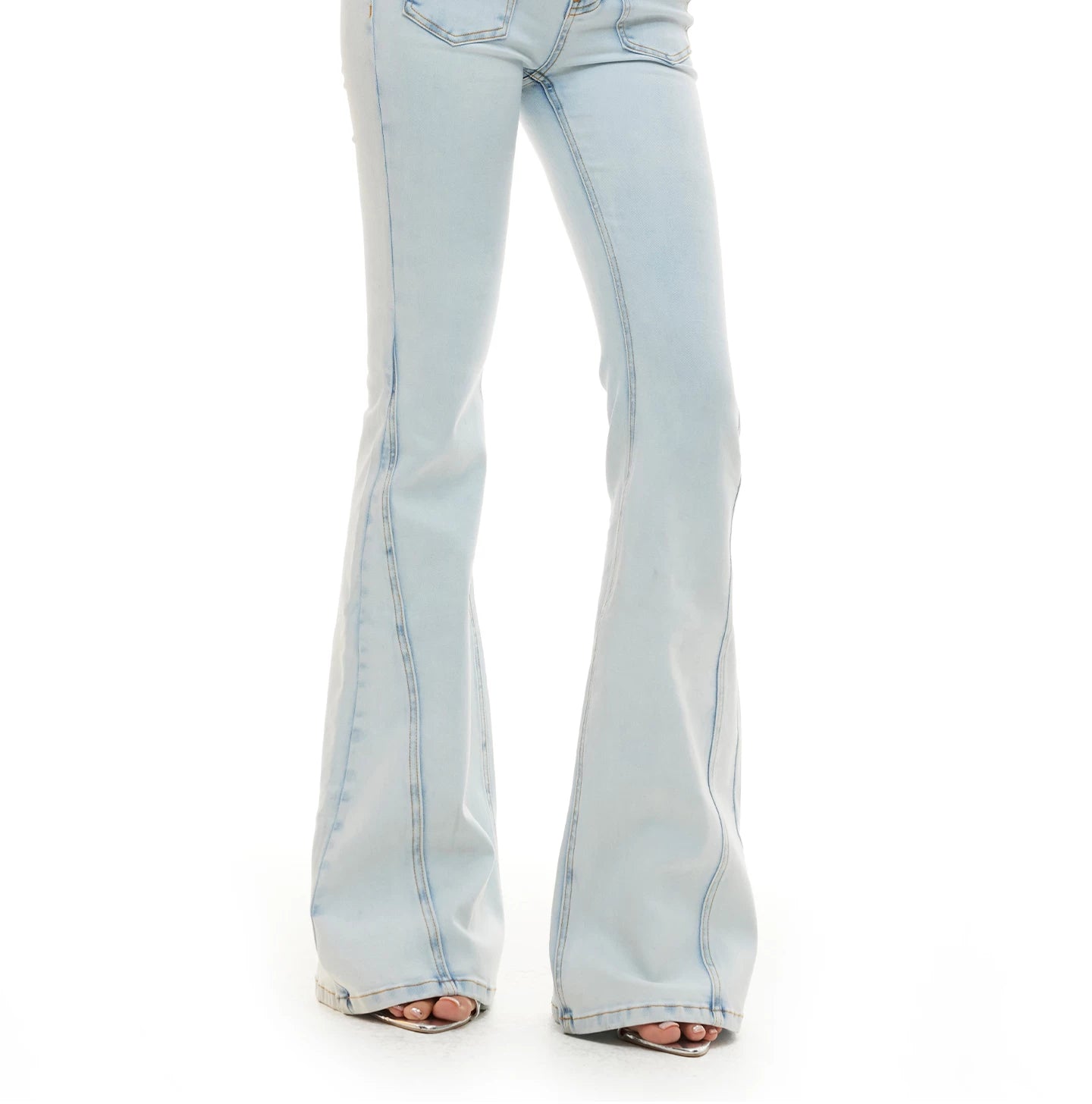 Braided Detail Mid-Rise Slim Flared Denim Jeans