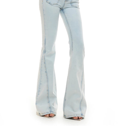 Braided Detail Mid-Rise Slim Flared Denim Jeans