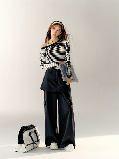 Striped Color-blocked Long-sleeve T-shirt