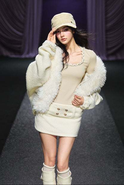 Faux Fur Trim Quilted Cotton Jacket