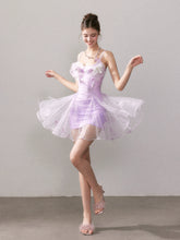 Purple Gradient Embroidered Lace Dress - CHINASQUAD